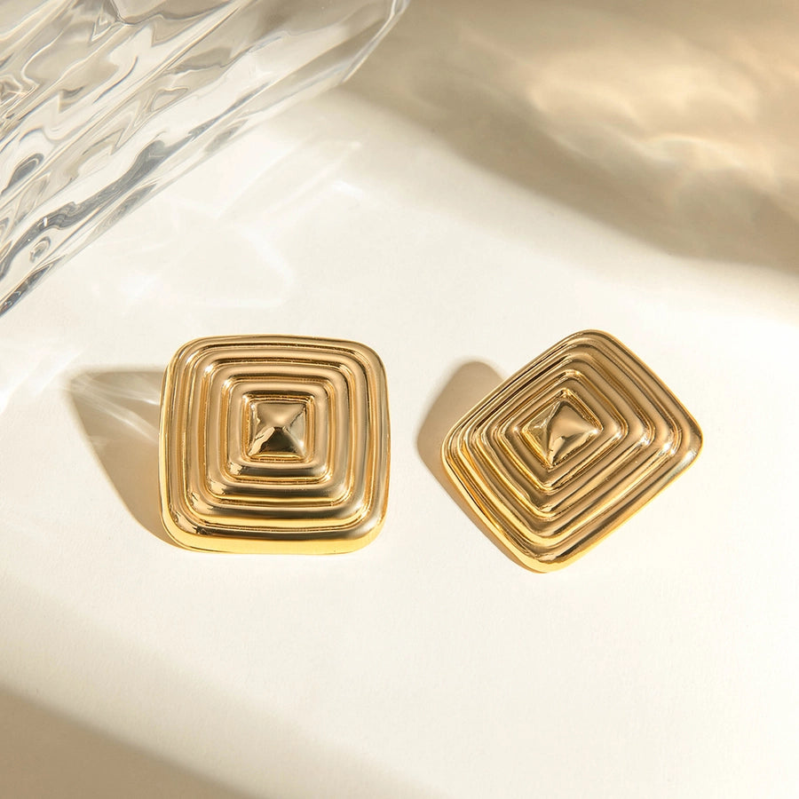 Square Plating Earrings [304 Stainless Steel,18K Gold Plated]