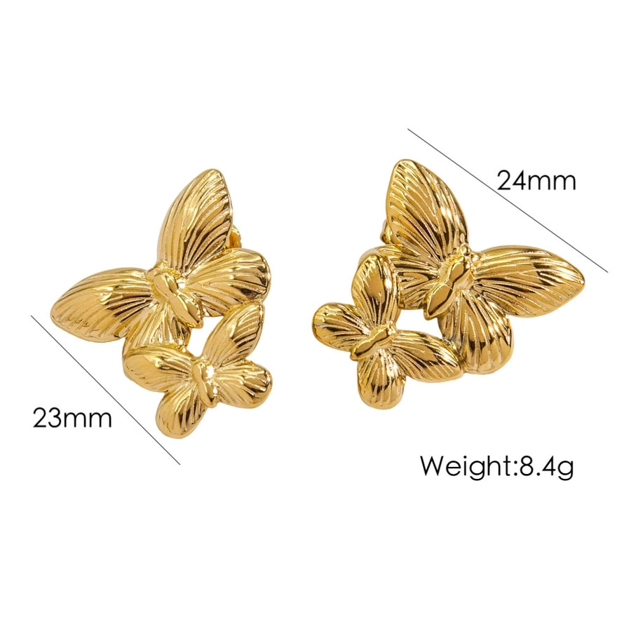 Double Butterfly Earrings [304 Stainless Steel,14K Gold Plated]