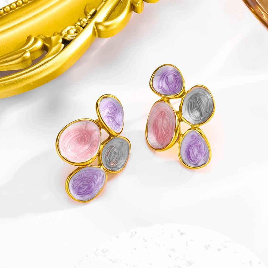 Pin Purple Enamel 304 Stainless Steel 18K Gold Plated Ear Studs