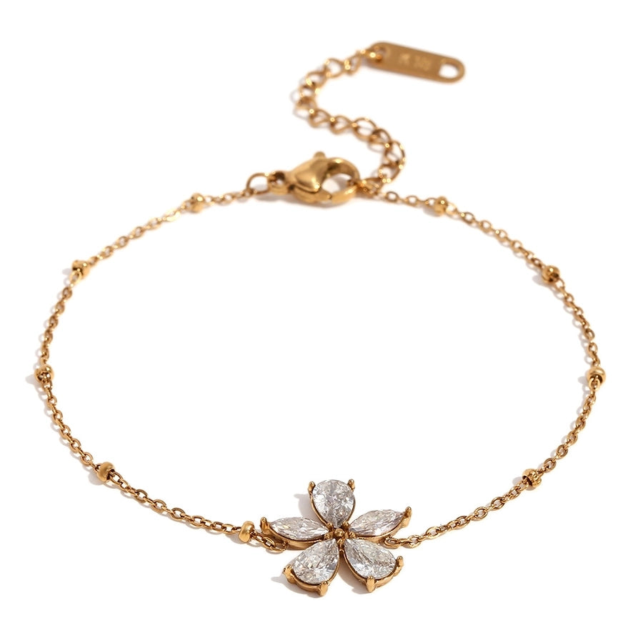 Flower Zircon Bracelet [304 Stainless Steel,18K Gold Plated]