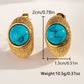 Round Blue Stone Earrings [304 Stainless Steel, 18K Gold Plated]