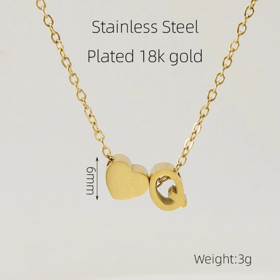 Letter Heart Shape Pendant Necklace [304 Stainless Steel,18K Gold Plated]