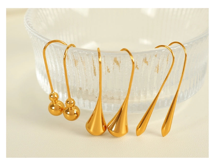 Water Droplets Gourd Hook Earrings [304 Stainless Steel,18K Gold Plated]