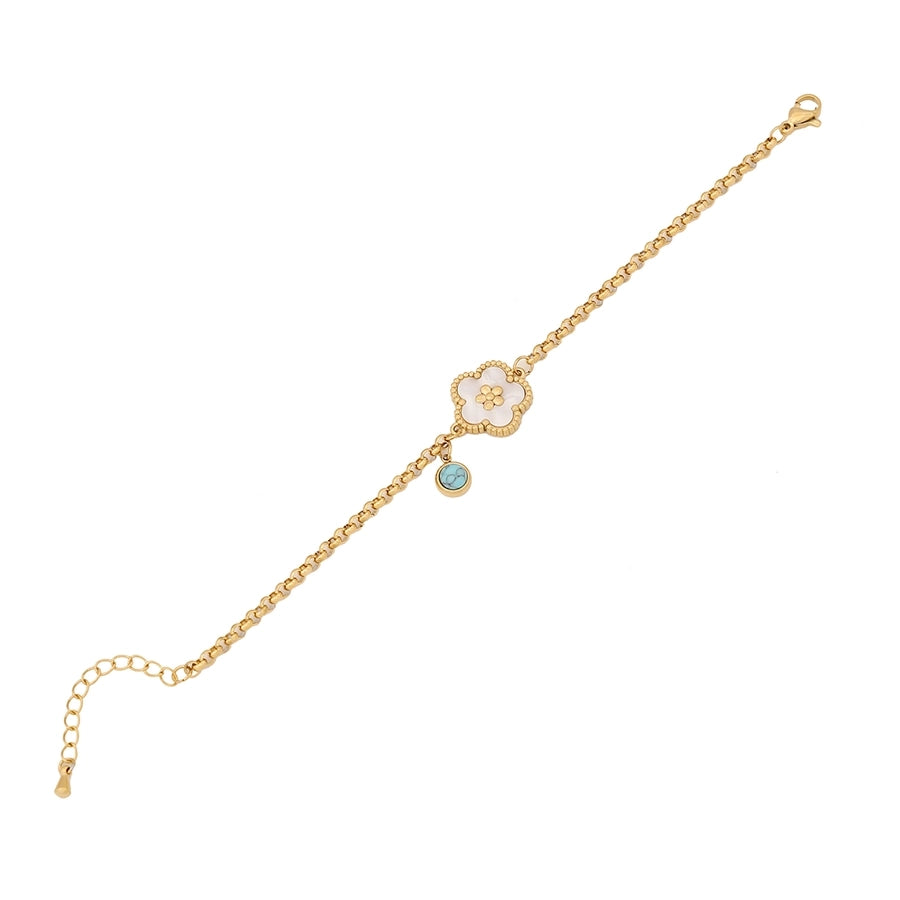 Blomster sommerfugl turkise armbånd [rustfritt stål, 18K gullbelagt]