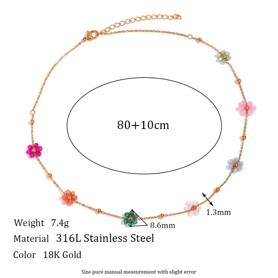 Beaded Flower Bracelet/Necklace [304 Stainless Steel,18K Gold Plated]