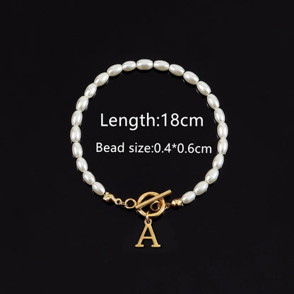 Letter Artificial Pearl Bracelet [304 Stainless Steel]