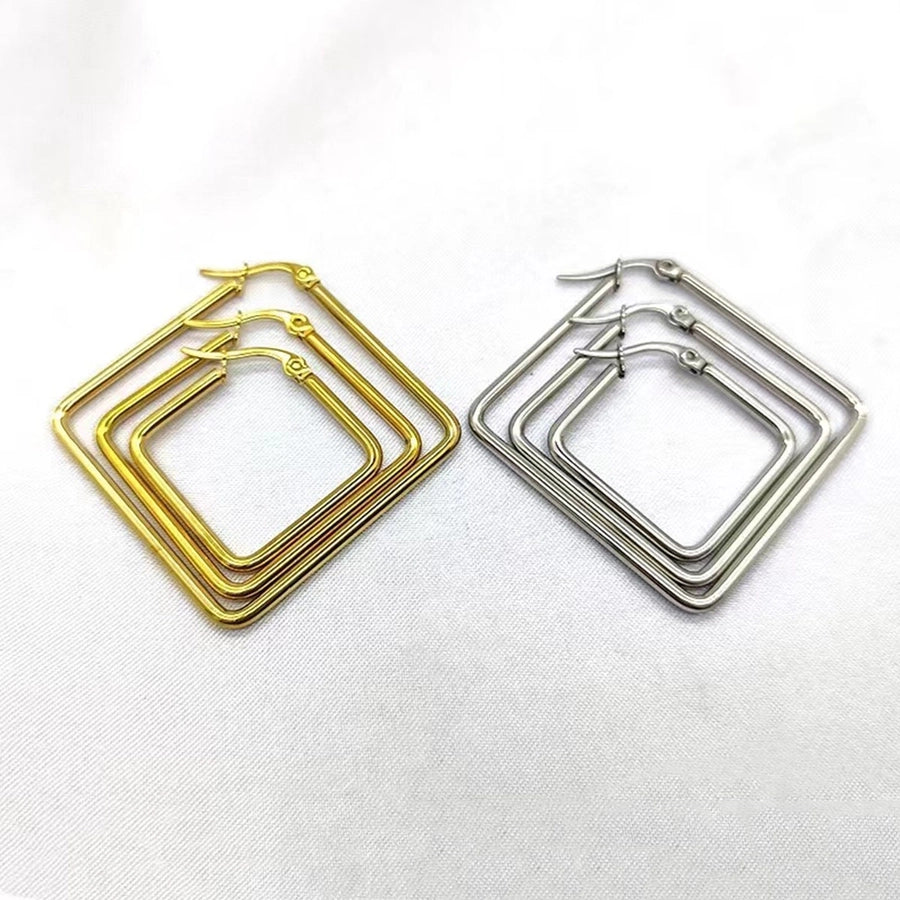 Rhombus Hoop Earrings [304 Stainless Steel,18K Gold Plated]