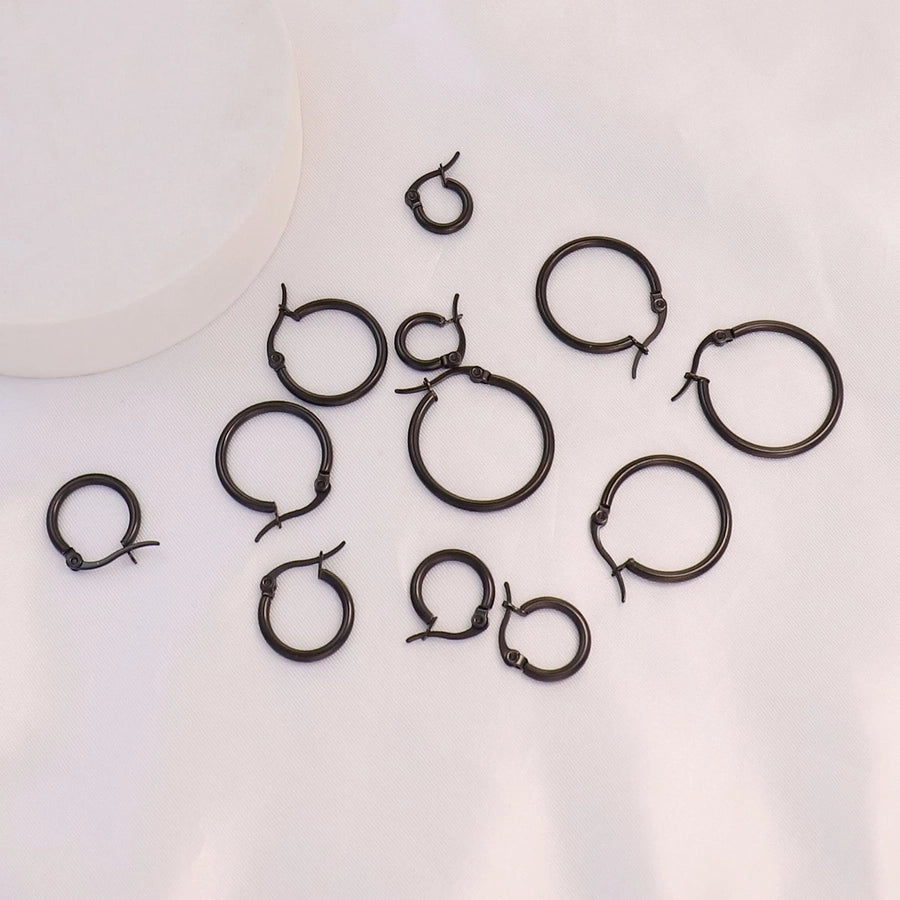 Black Round Hoop Earrings [304 Stainless Steel]