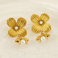 Bridal Flower Artificial Pearls Drop Earrings [304 Stainless Steel,18K Gold Plated]