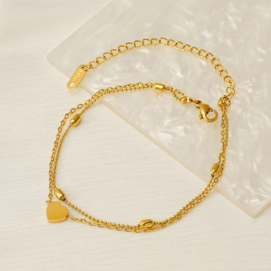 Heart Shape Layered Chain Bracelet [304 Stainless Steel, 18K Gold Plated]