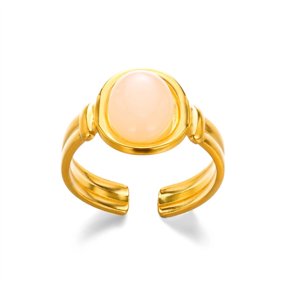 Estilo vintage Oval Opal Inclay Open Ring [304 Aço inoxidável]