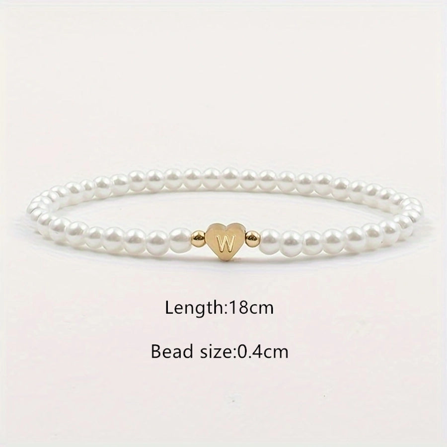 Letter Heart Shape Artificial Pearl Bracelets [304 Stainless Steel]