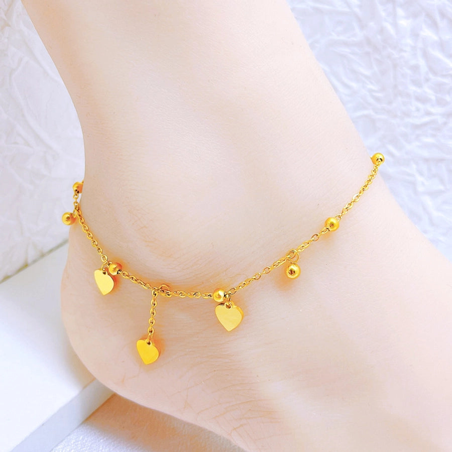 Heart Shape Anklet [304 Stainless Steel, 18K Gold Plated]