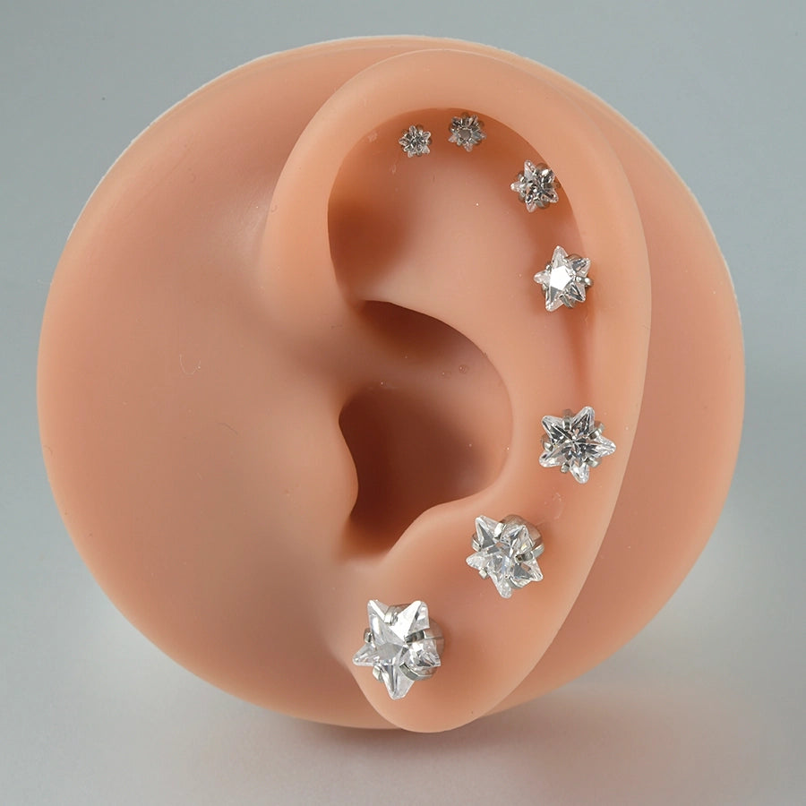 1 Piece Ear Cartilage Stud Star Zircon Earrings [304 Stainless Steel, 18K Gold Plated]