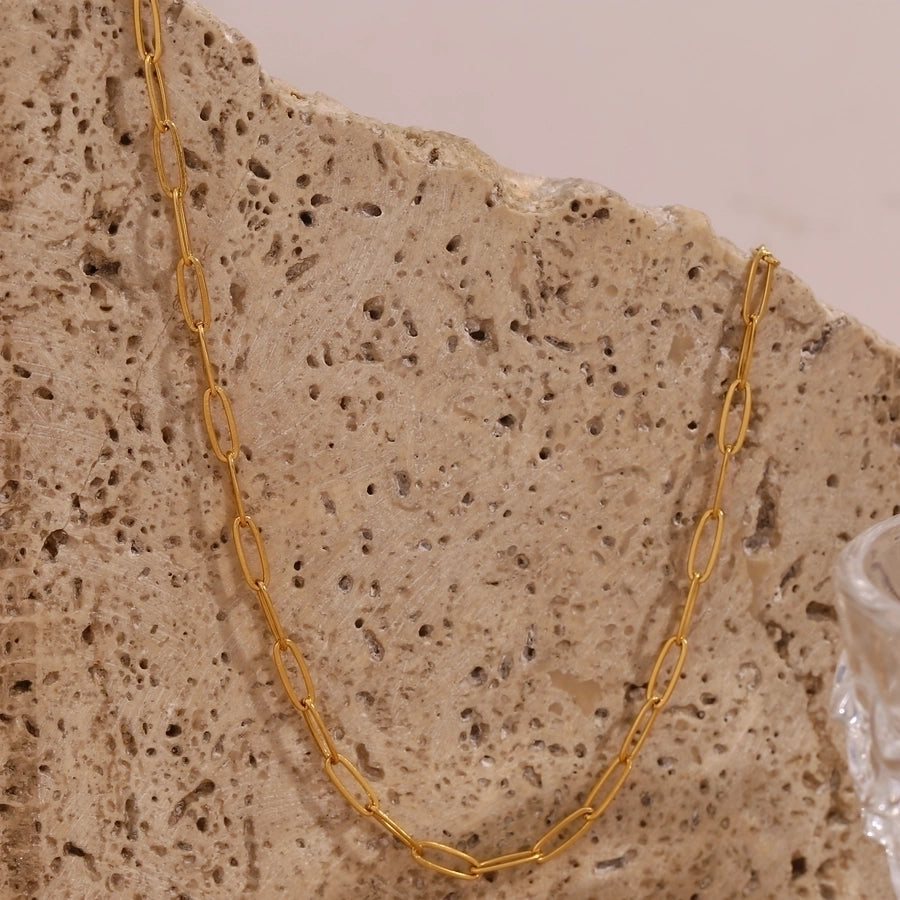 Paperclip Chain Necklace [304 Stainless Steel, 18K Gold Plated]