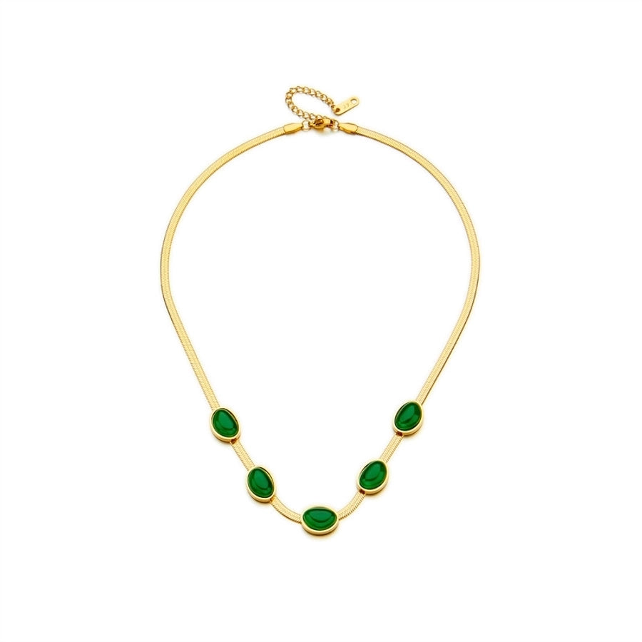 Green Artificial Gemstones Bracelet/Earrings/Necklace [Stainless Steel, 18K Gold Plated]