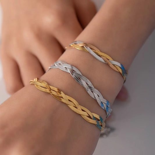 Braceletas de cadena de serpiente trenzada [304 acero inoxidable, 18k dorado chapado]