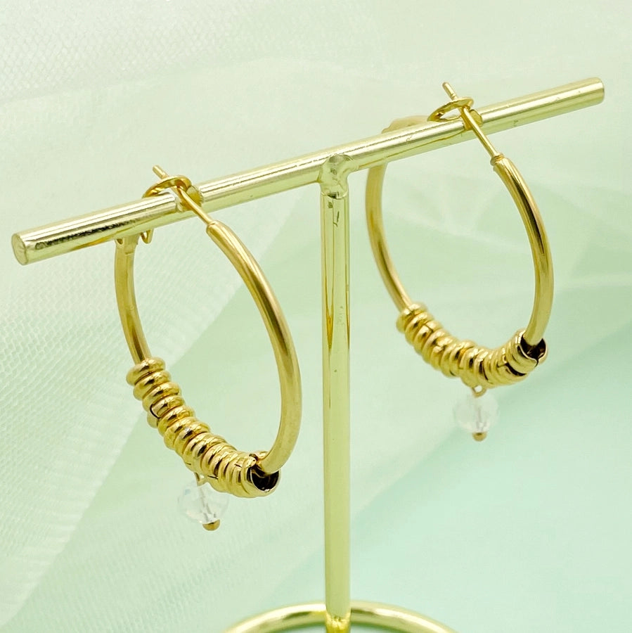 Stonearring naturali in perline rotonde [acciaio inossidabile 304, oro 14K placcato]