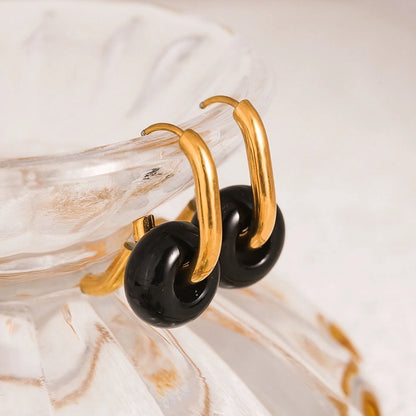 Round Colored Earrings [304 Stainless Steel,18K Gold Plated]