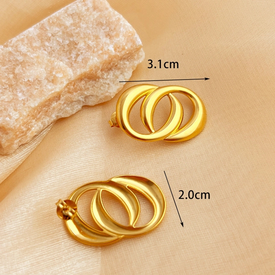 Double Round Earrings [304 Stainless Steel,18K Gold Plated]