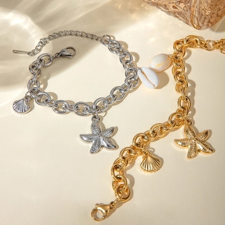 Bracciale a stelle/guscio in stile vacanza [acciaio inossidabile 304, oro 18K.