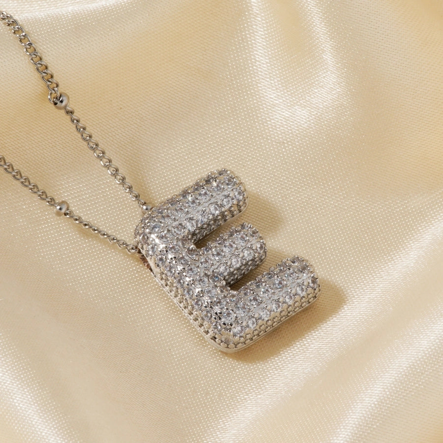 Three-dimensional Letter Zircon Pendant Necklace [304 Stainless Steel,Copper]