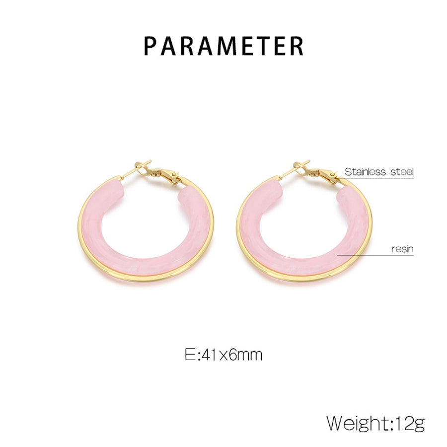 Round Resin Hoop Earrings [304 Stainless Steel, 18K Gold Plated]