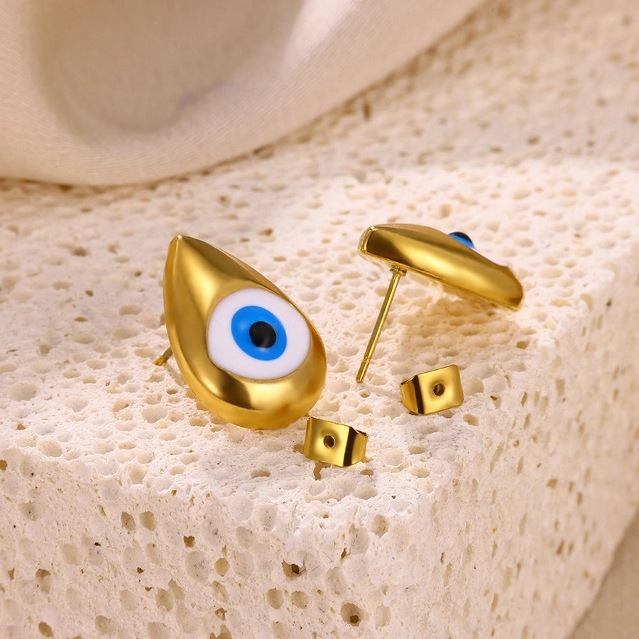 Blue Eyes Drop-Shaped Earrings Stainless Steel]