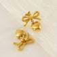 Heart Shape Bow Knot Earrings [304 Stainless Steel,18K Gold Plated]