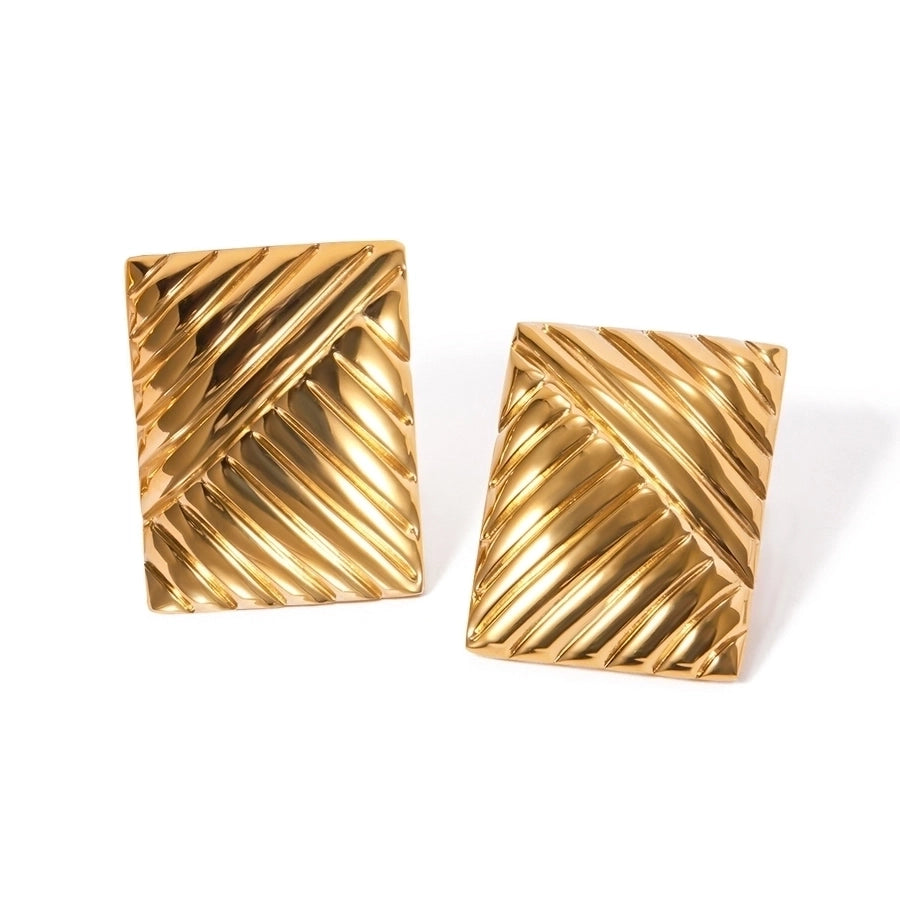 Rectangle Striped Earrings [304 Stainless Steel, 18K Gold Plated]