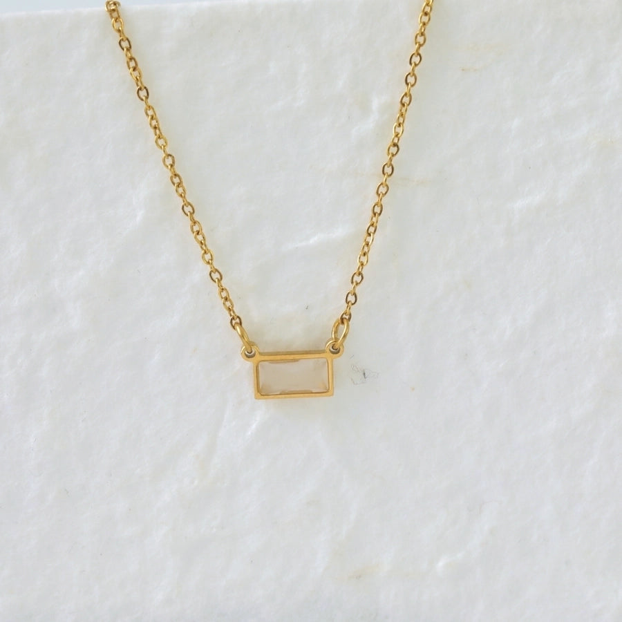 Modern Style RectangleZircon Necklace [304 Stainless Steel,18K Gold Plated]