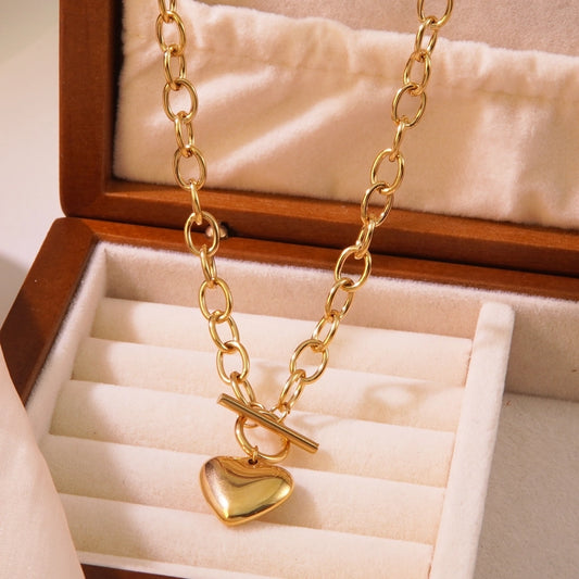 Heart Shape Necklace [304 Stainless Steel,18K Gold Plated]