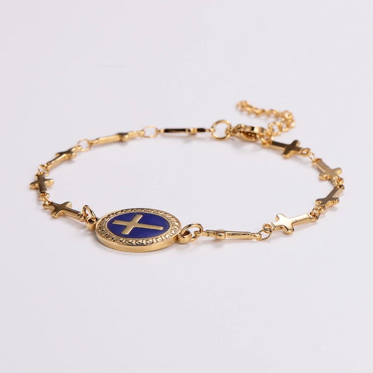 Blue Cross Bracelet [304 Stainless Steel, 18K Gold Plated]