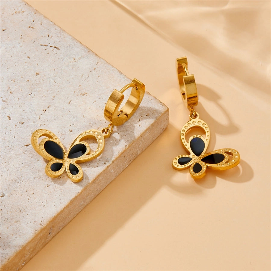 Boucles d'oreilles papillon noires [304 en acier inoxydable]