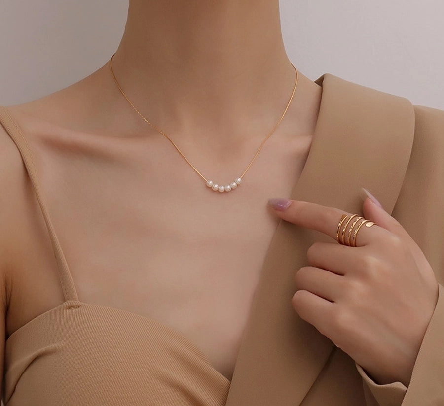 Pearl Necklace [304 Stainless Steel,18K Gold Plated]