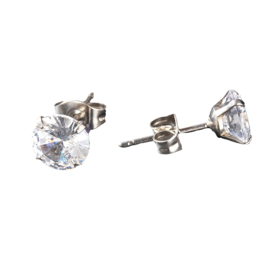 3-8MM classic four-claw round zircon Earrings [Stainless Steel]