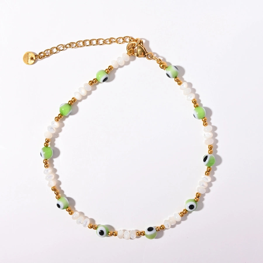 Casual Eye Resin Beaded Anklet [304 Stainless Steel]