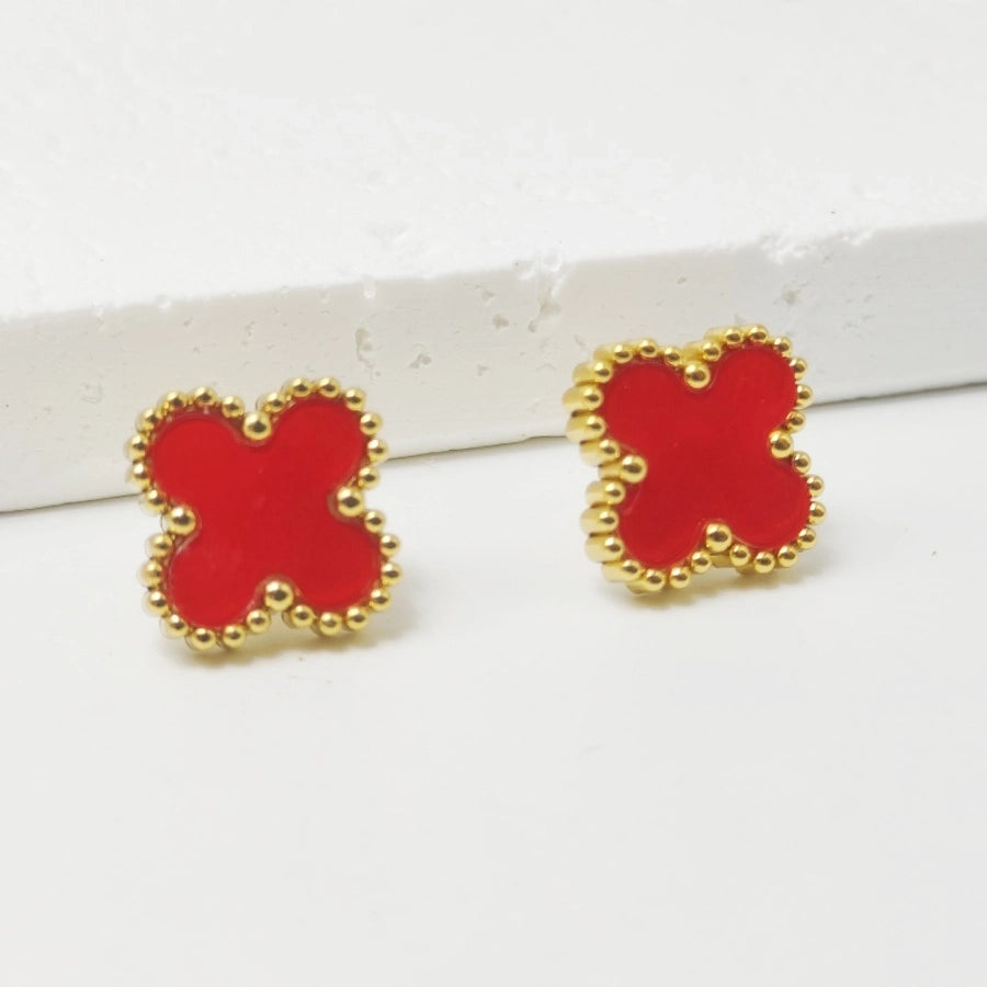 Four Leaf Clover Fritillary Stud Earrings [304 Stainless Steel,18K Gold Plated]