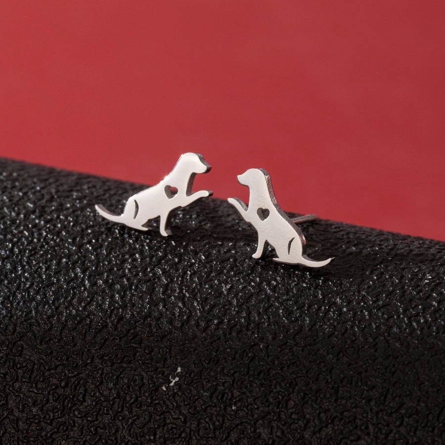 Dog Cat Ear Studs [304 Stainless Steel,18K Gold Plated]