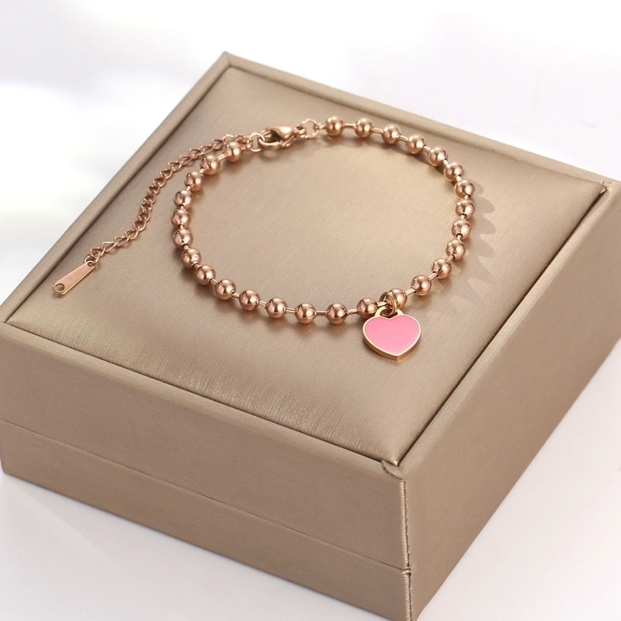 Acrylic Heart Beaded Bracelets [316 Stainless Steel, 18K Gold Plated]