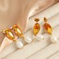 Freshwater Pearl Oval Drop Earrings [304 Stainless Steel,18K Gold Plated]