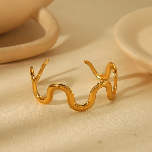 Wavy Bangle žiedas/apyrankė [304 Nerūdijantis plienas, 18k aukso padengtas]