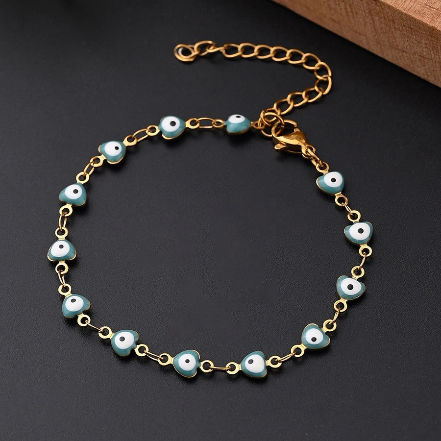 Devil's Eye Heart Shape Bracelet [304 Stainless Steel, 18K Gold Plated]