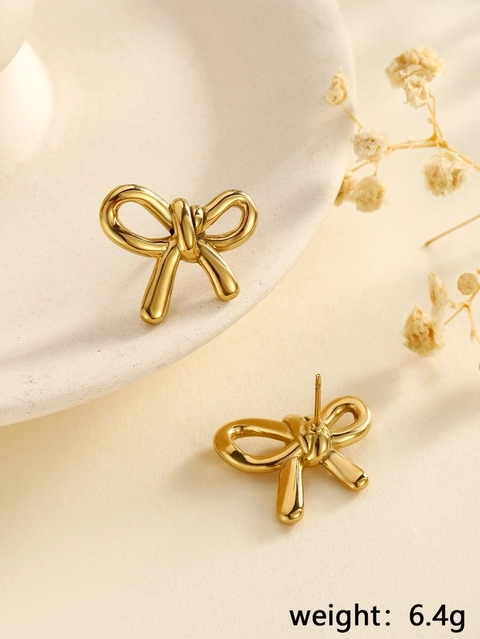 Acero inoxidable Nuevo graciosos y de moda Pearl Zircon Bow Flower Pendientes de tachuelas de altura