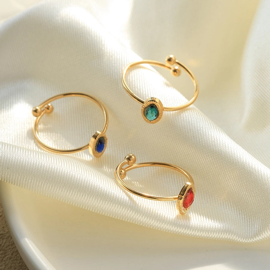 Oval Zircon Rings  [304 Stainless Steel,14K Gold Plated]