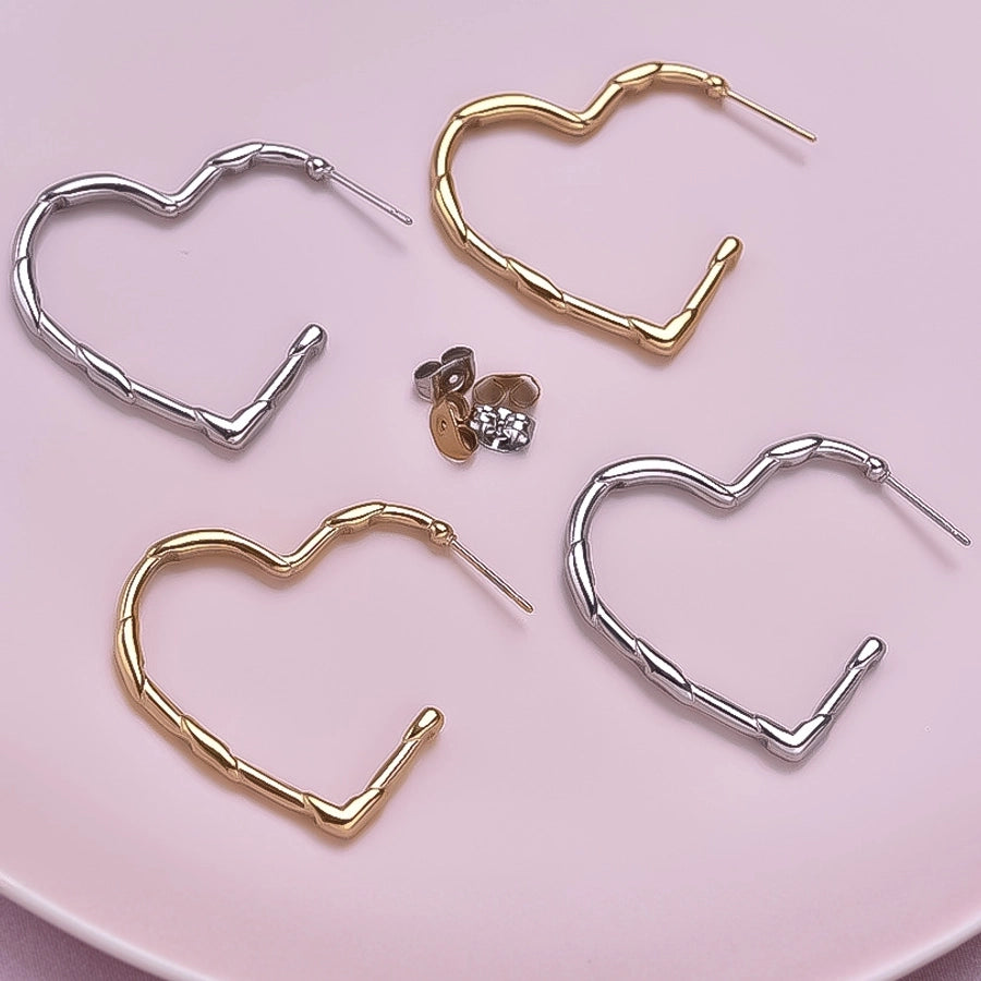 Hollow Heart Shape Hoop Earrings [304 Stainless Steel]