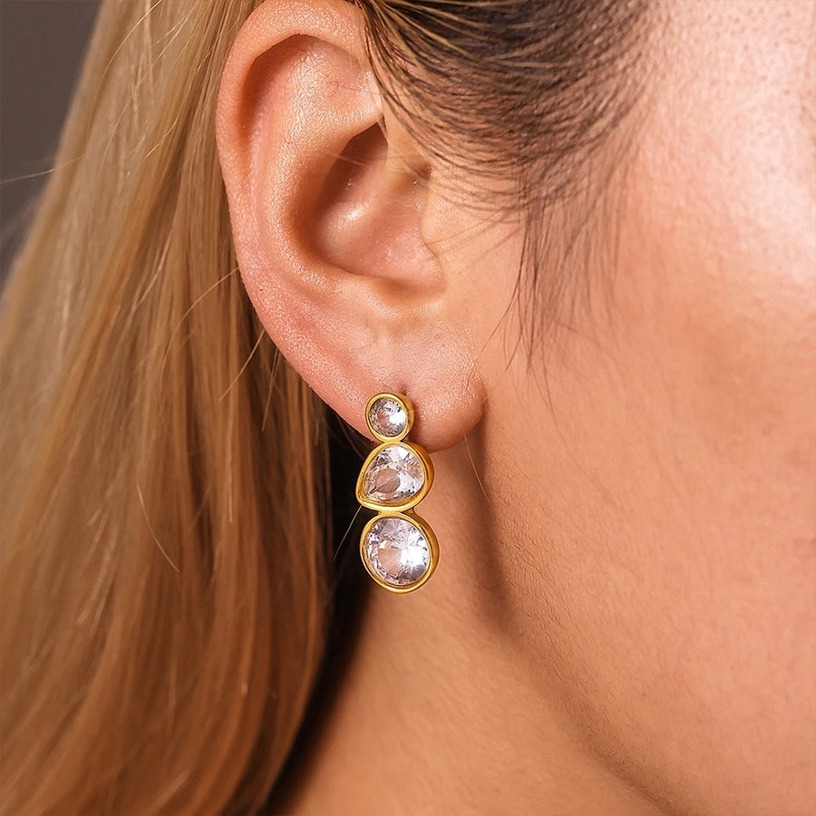 Luxurious Water Droplets Zircon Drop Earrings [304 Stainless Steel,18K Gold Plated]