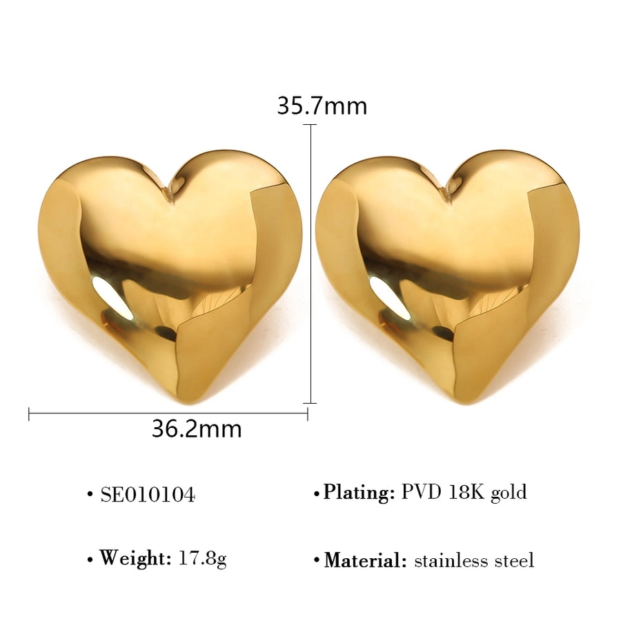 Heart Shape Earrings [304 Stainless Steel,18K Gold Plated]