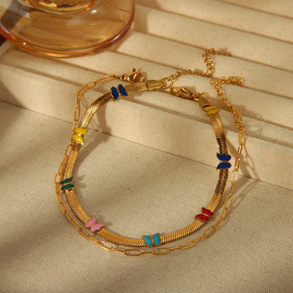 Colored Butterfly Chain Anklet [304 Stainless Steel]