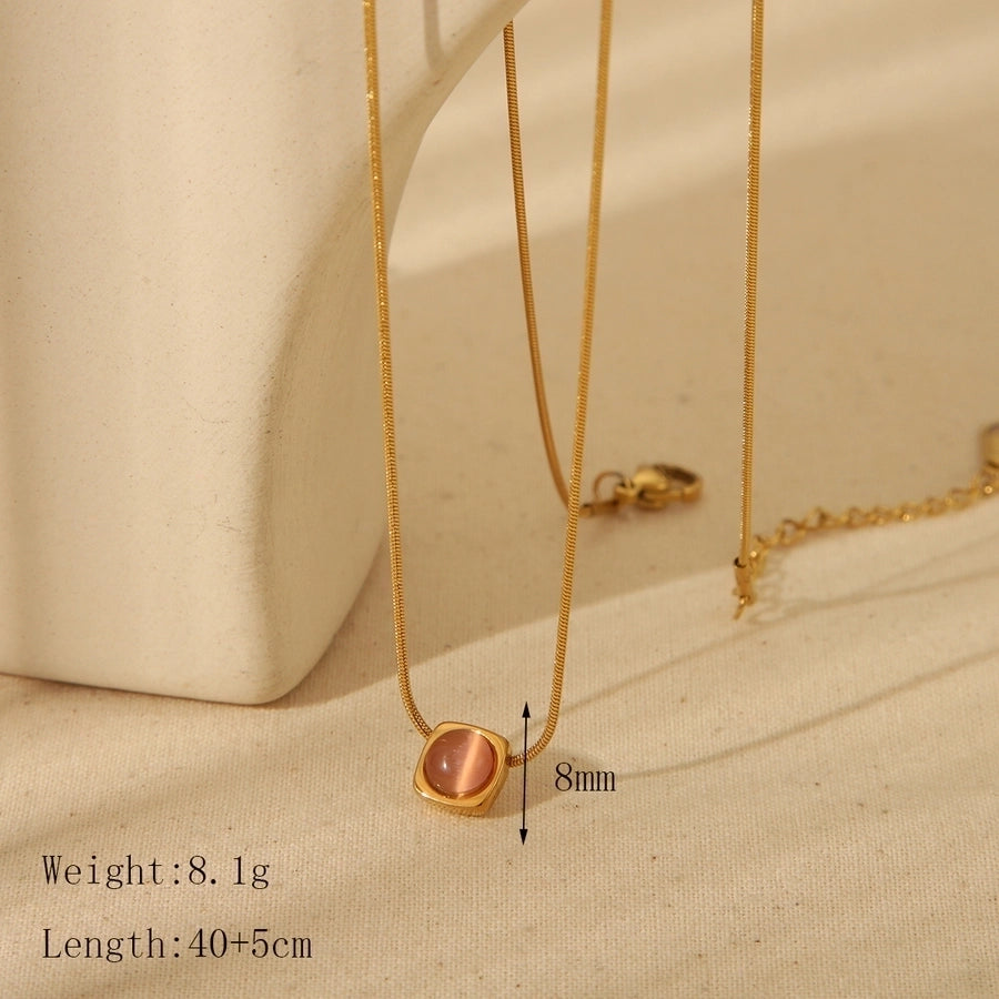 Pink Opal Square Collar [304 acero inoxidable, 18K de oro chapado]